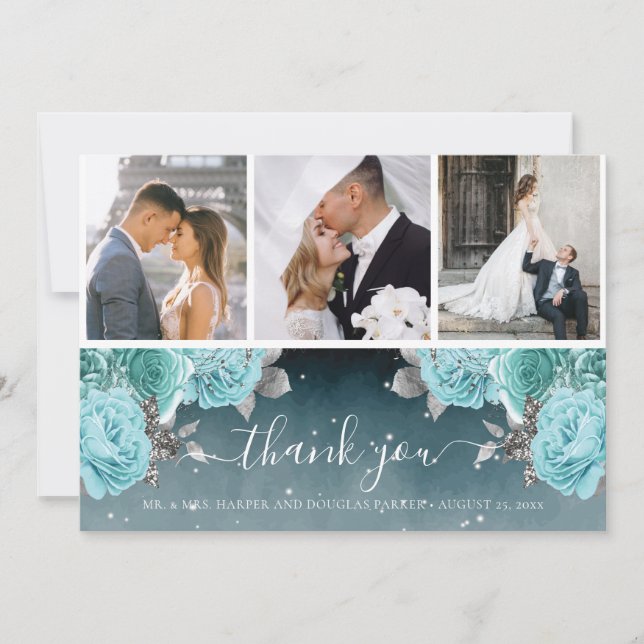 Beautiful Dusty Blue Wedding Thank you (Front)