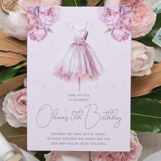 Beautiful Dusty Pink Ballerina Birthday Invitation (Creator Uploaded)