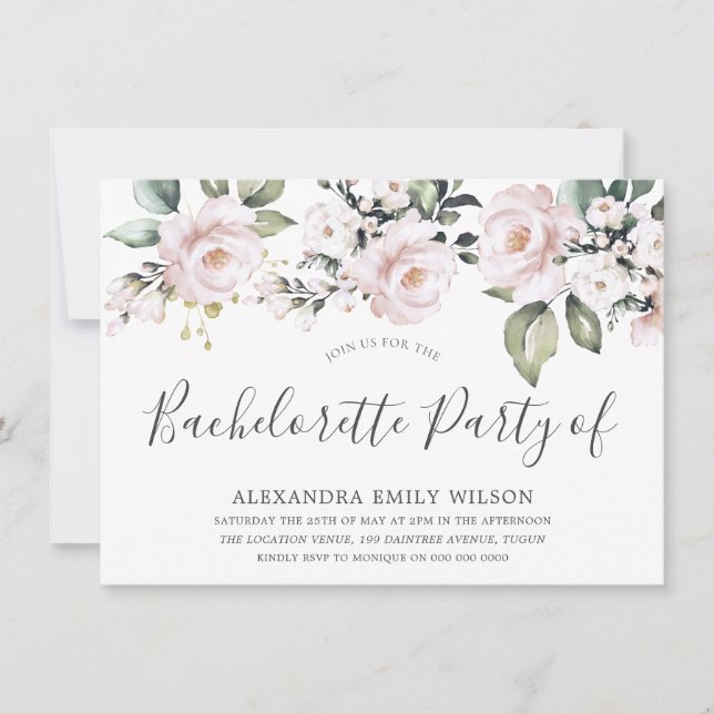 Beautiful Dusty Rose Blush Bachelorette Party Invitation (Front)