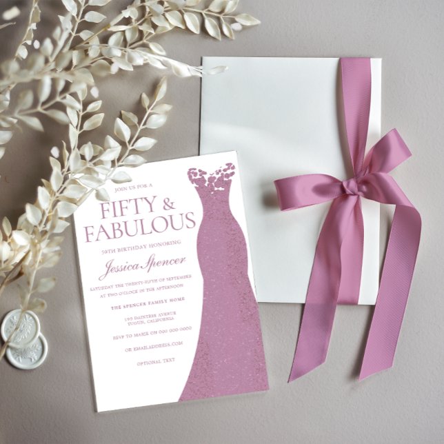 Beautiful Dusty Rose & Pink Dress 50th Birthday  Invitation (Creator Uploaded)