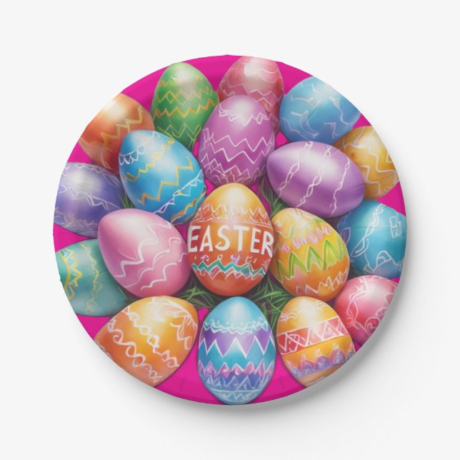 Beautiful Dyed Easter Egg Design  Paper Plate (Front)