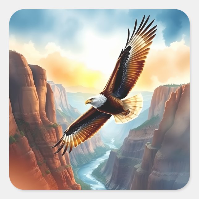 Beautiful Eagle Flying over Canyon Square Sticker (Front)