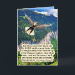 Beautiful Eagle Scripture Isaiah 40:31 Card<br><div class="desc">Beautiful Eagle Scripture Card of a colourful, detailed scene with a glorious Bald Eagle spreading its wings and flying high in the blue sky above a plush green valley next to the foothills of a mountain. This scene accompanies the Bible verse, "But they that wait upon the LORD shall renew...</div>
