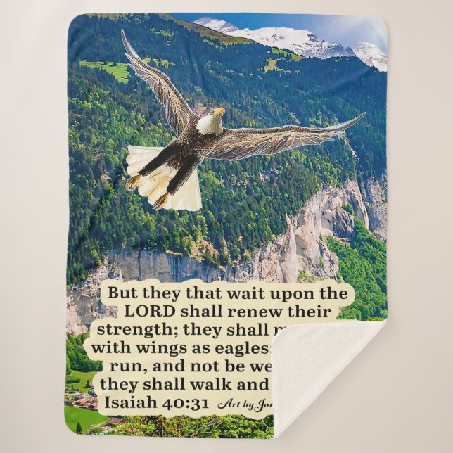 Beautiful Eagle Scripture Isaiah 40:31  Sherpa Blanket (Front)