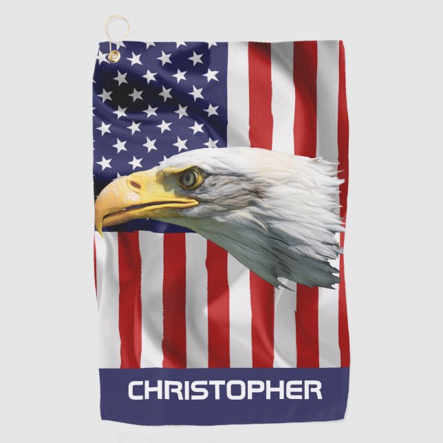 Beautiful Eagle, The American Flag, Patriotic Golf Towel (Front)