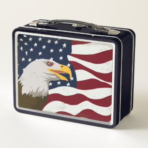 Beautiful Eagle & USA Flag Metal Lunch Box