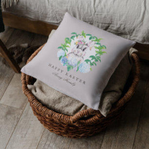 Beautiful Easter Bunny Floral Wreath Cushion
