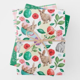 Beautiful Easter Bunny & Flowers Wrapping Paper Sheet