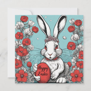 Beautiful Easter bunny with eggs and flowers Holiday Card