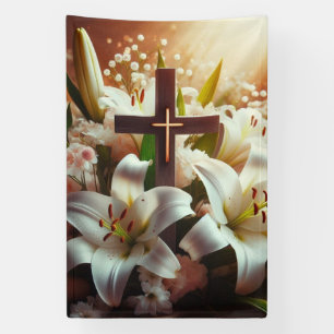 Beautiful Easter lily cross Banner