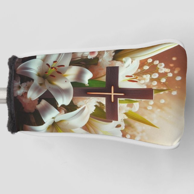 Beautiful Easter lily cross Golf Head Cover (Front)