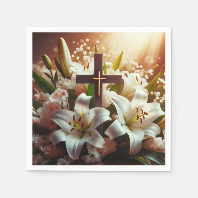 Beautiful Easter lily cross Napkin (Front)