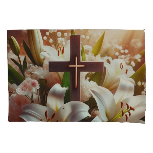 Beautiful Easter lily cross Pillowcase (Front)