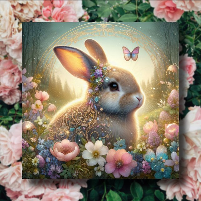 Beautiful Easter Morning Rabbit Pastel Flowers  Holiday Card (Creator Uploaded)