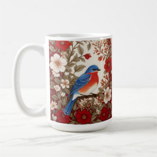 Beautiful Eastern Bluebird Red Floral Coffee Mug