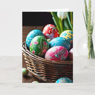 Beautiful Eggs in an Easter Basket Holiday Card