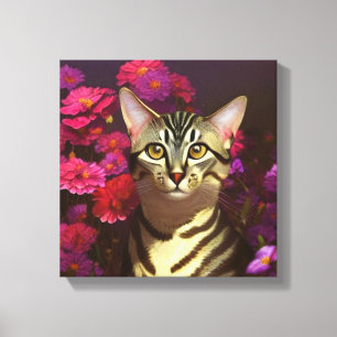 Beautiful Egyptian Mau Cat in a Night Garden Canvas Print