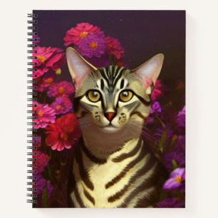Beautiful Egyptian Mau Cat in a Night Garden   Notebook