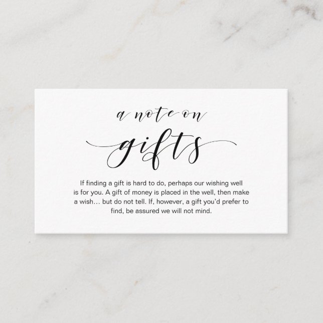 Beautiful Elegance, Black font, A note on gifts Enclosure Card (Front)