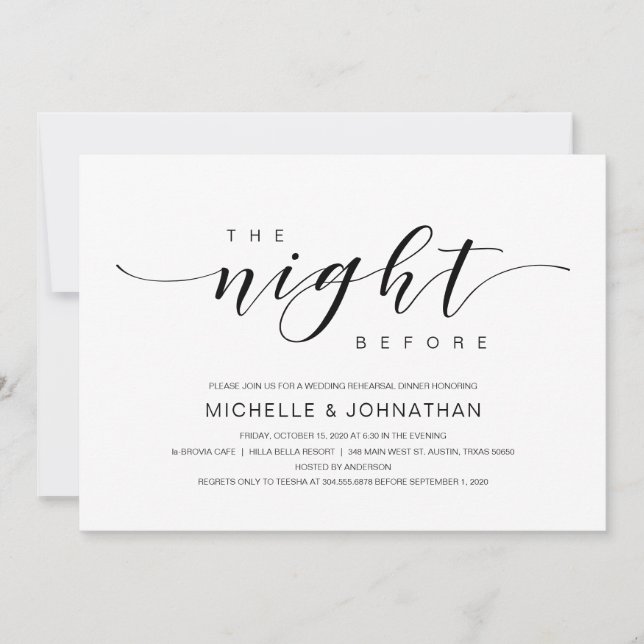 Beautiful Elegance, Black Script, Rehearsal Dinner Invitation (Front)