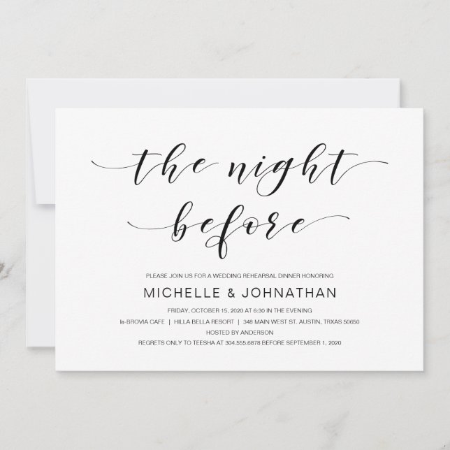 Beautiful Elegance, Black Script, Rehearsal Dinner Invitation (Front)