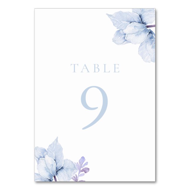 Beautiful Elegance Blue Floral Wedding Table Number (Front)