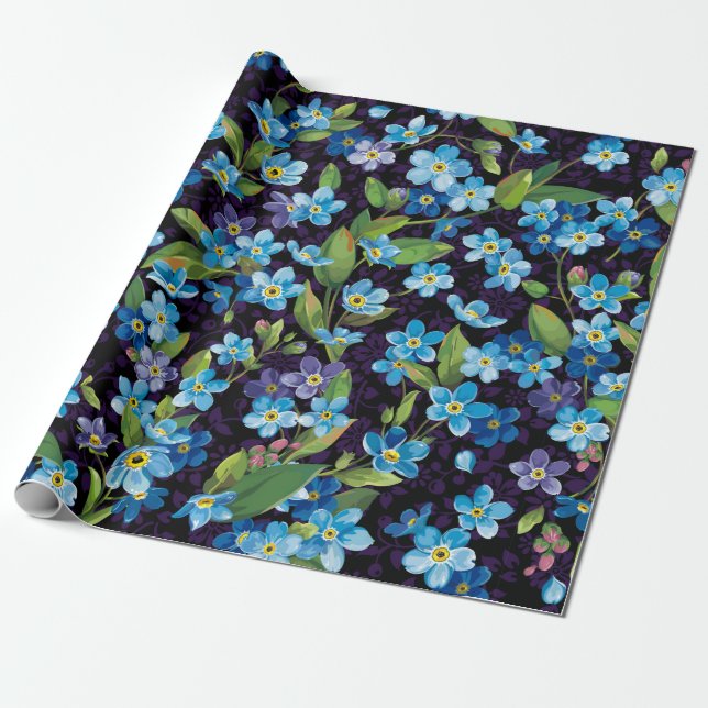 Beautiful elegance forget me not seamless pattern wrapping paper (Unrolled)