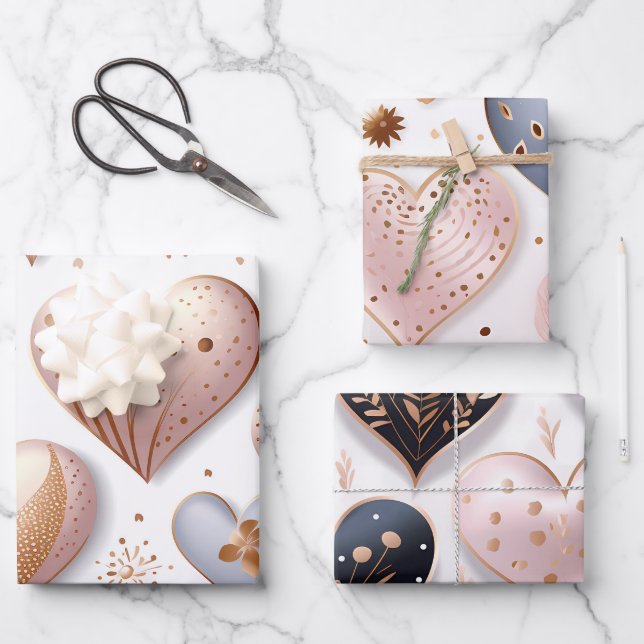 Beautiful Elegant 3D Hearts Wrapping Paper Sheet (Front)