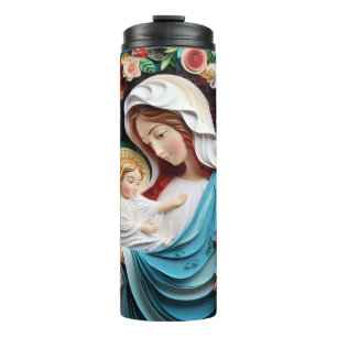 Beautiful & Elegant 3D Mother Mary & Baby Jesus  Thermal Tumbler