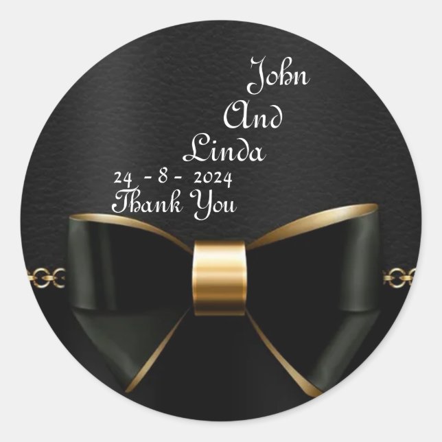 Beautiful Elegant Black and Gold Wedding Tuxedo Classic Round Sticker (Front)