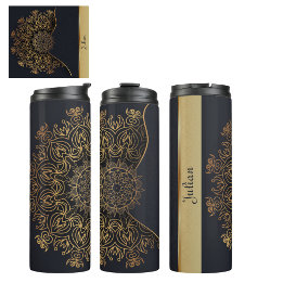 Beautiful Elegant Black Faux Gold Mandala   Thermal Tumbler