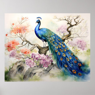 Beautiful Elegant Blue Green Peacock Fine Art  Poster