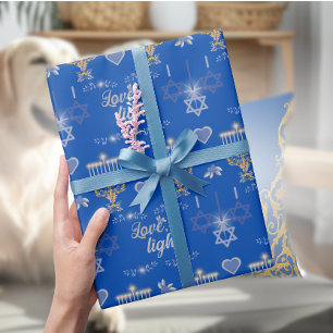 Beautiful Elegant Blue Hanukkah Menorah Wrapping Paper