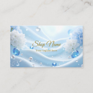 Beautiful Elegant Blue Silk Pearl Floral Gem Spark Business Card