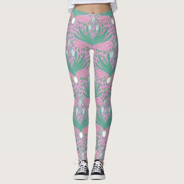 Beautiful elegant bold snowdrops  leggings (Front)