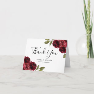 Beautiful Elegant Burgundy Red Flowers Wedding Thank You Card