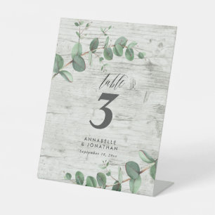 Beautiful elegant eucalyptus foliage wedding table pedestal sign
