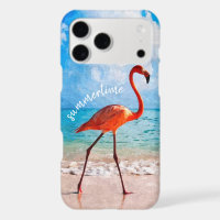 Beautiful Elegant Flamingo On Beach Watercolor Art