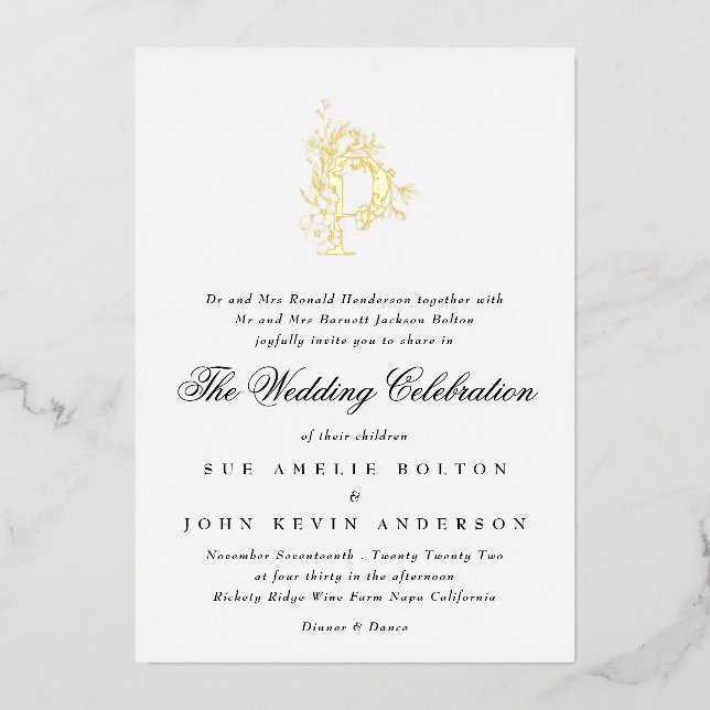 Beautiful Elegant Floral GOLD Monogram Wedding (Front)