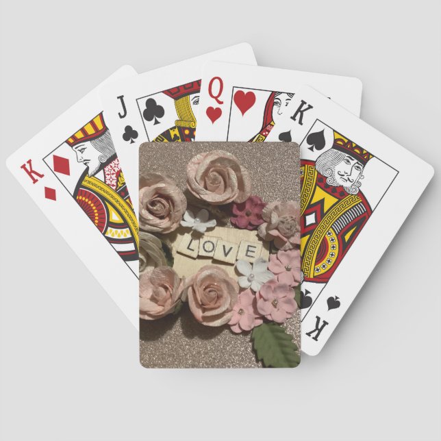 Beautiful elegant floral love and glitter playing cards (Back)
