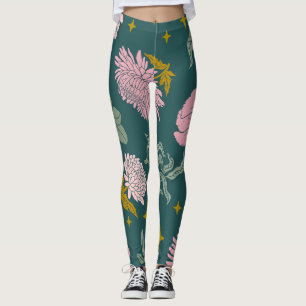 Beautiful elegant floral Turquoise and pink Leggings