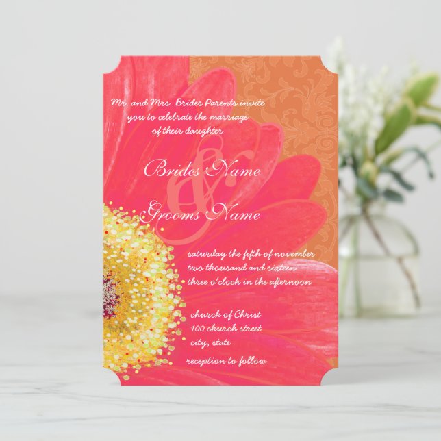 Beautiful Elegant Gerber Daisy Wedding Invitation (Standing Front)