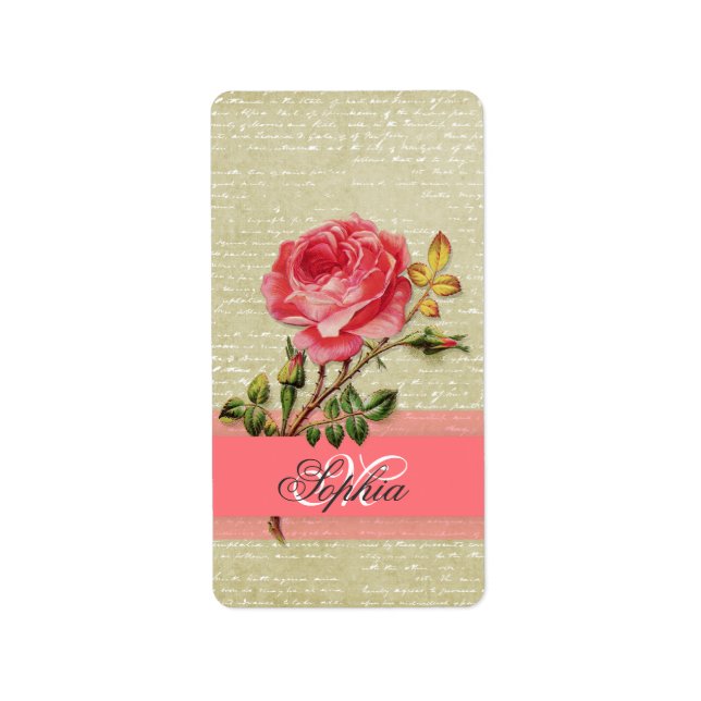 Beautiful  elegant girly monogram vintage roses label (Front)