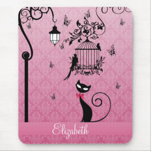 Beautiful elegant girly vintage love birds cage mouse pad