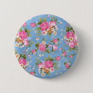 Beautiful elegant girly vintage roses flowers 6 cm round badge