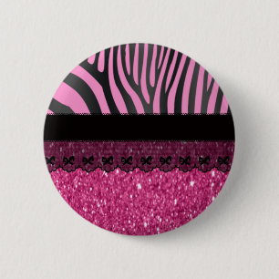 Beautiful elegant girly zebra lace glitter effect 6 cm round badge