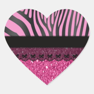 Beautiful elegant girly  zebra lace glitter heart sticker