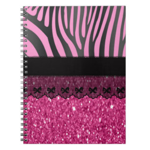 Beautiful elegant girly  zebra lace glitter spiral notebook