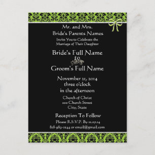 Beautiful Elegant Green Damask Wedding Invitation Postcard