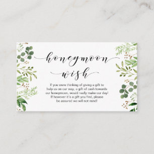 Beautiful Elegant Greenery, Black, Honeymoon Wish Enclosure Card